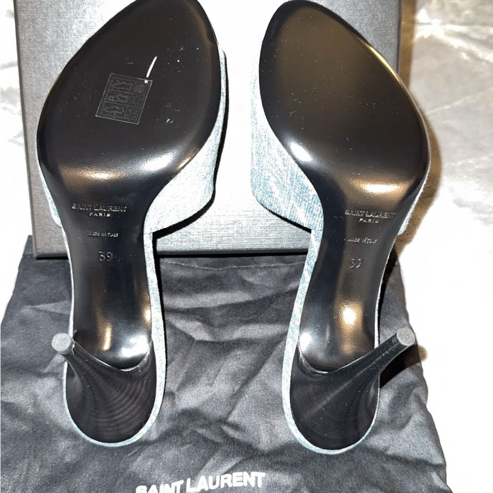 Saint Laurent Denim Open-Toe Heels - Picture 4 of 6